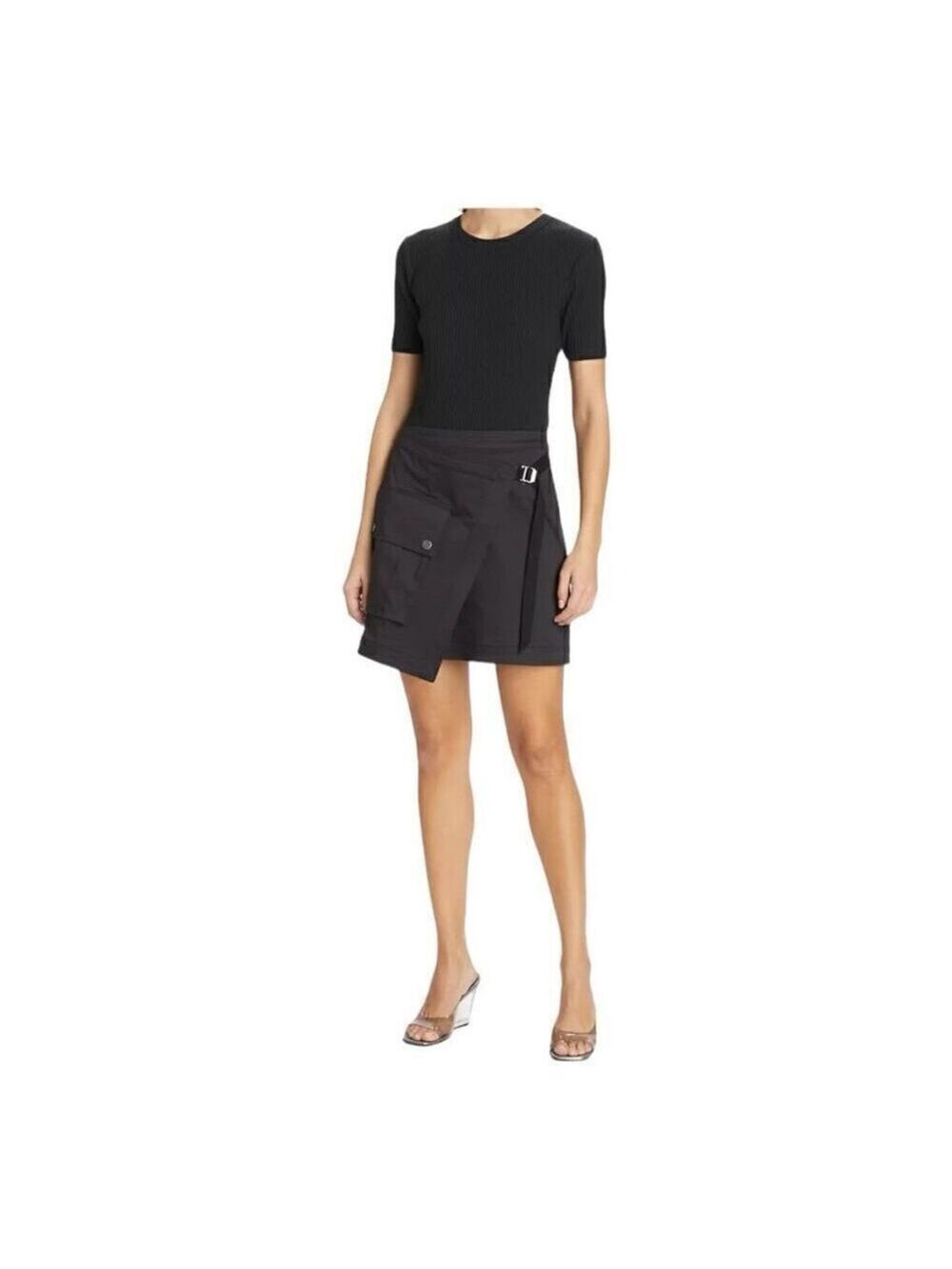 Veronica Beard Valerio Black Stretch Cotton Wrap-Effect Minidress Size Smalll